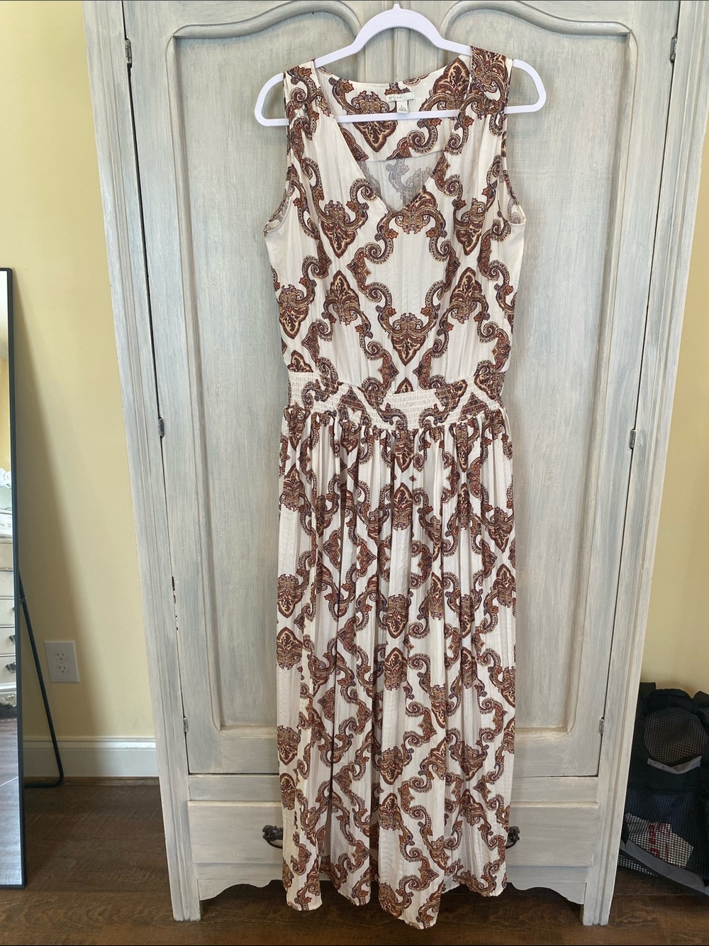 Cato Cream Maxi Dress with Brown Paisley Print